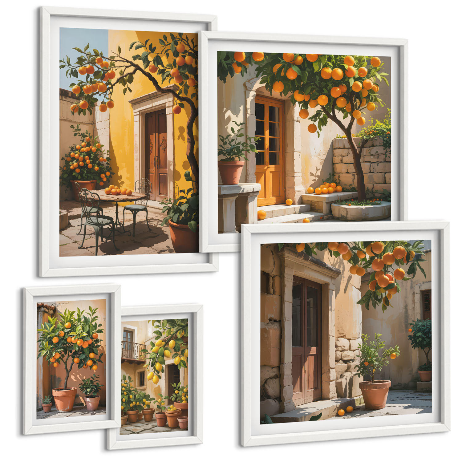 BILDER SET 5er Set - 50x50 cm & 20x30 cm & 40x60 cm Weißer Rahmen - Waldnebelporträt einer Frau - Weiß, Kunststoff (40/60cm) - TULUP
