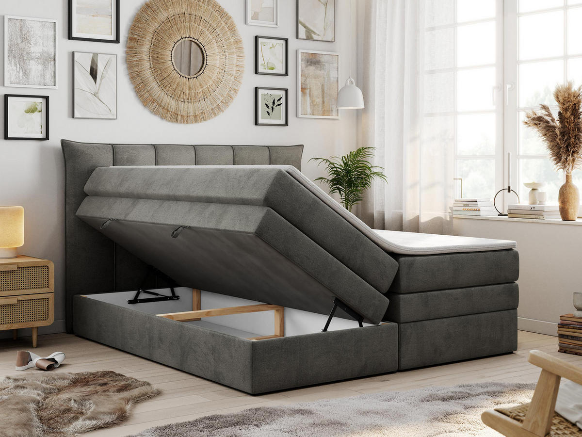 BOXSPRINGBETT PREMIUM 10 KING 140/200 Dunkelgrau Velvet - H3 - Dunkelgrau, Holz/Textil (140/200cm) - MKS