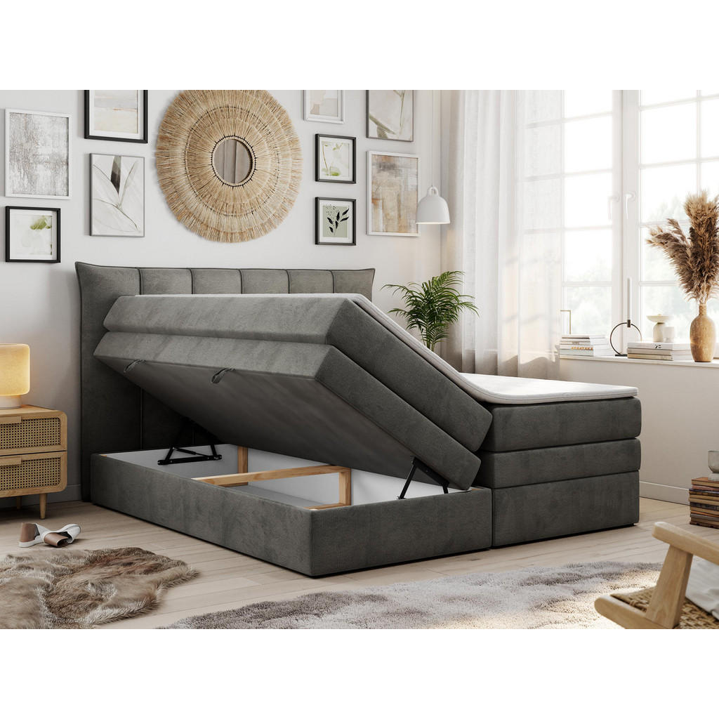 Thumbnail - MKS Boxspringbett, Dunkelgrau, Textil, 2-Sitzer, H3, Rechteckig, 140x200 cm, Schlafzimmer, Betten, Boxspringbetten