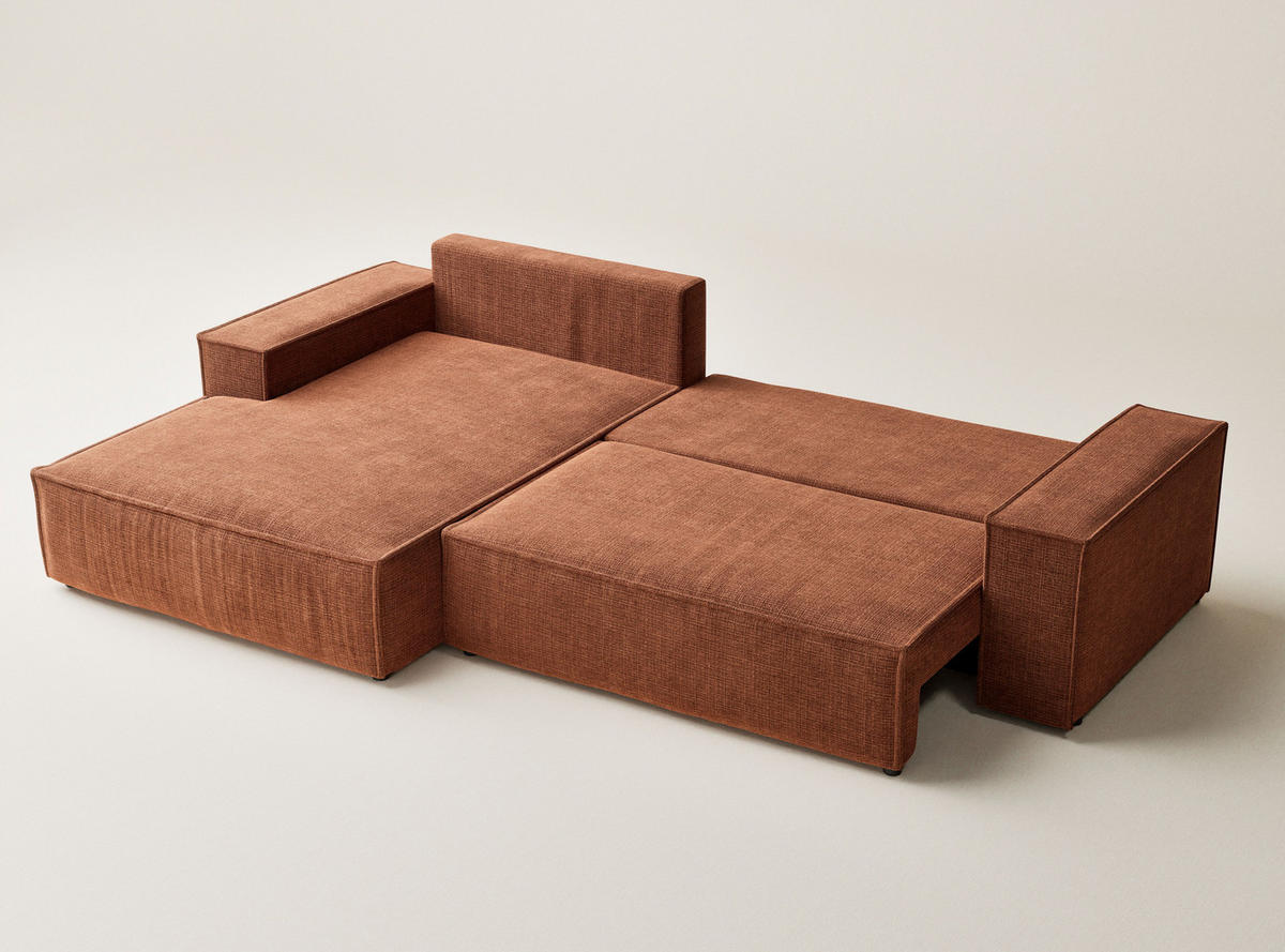 ECKSOFA Maze Kupferfarbe Chenille-Stoff - Links Seite - Schwarz/Kupferfarben, Holz/Holzwerkstoff (185/294cm) - Maison de Reve