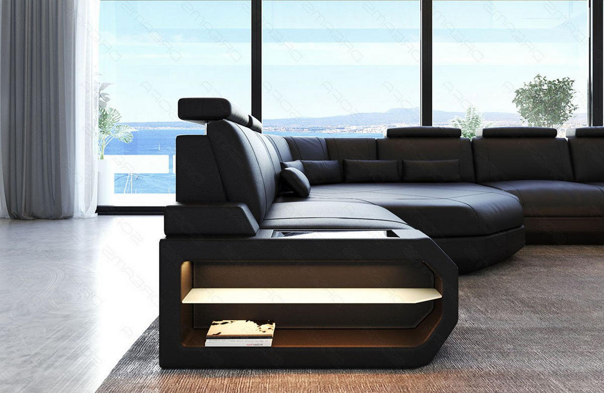 WOHNLANDSCHAFT Asti U Mini - Schwarz, Leder (352/93/280cm) - Sofa Dreams