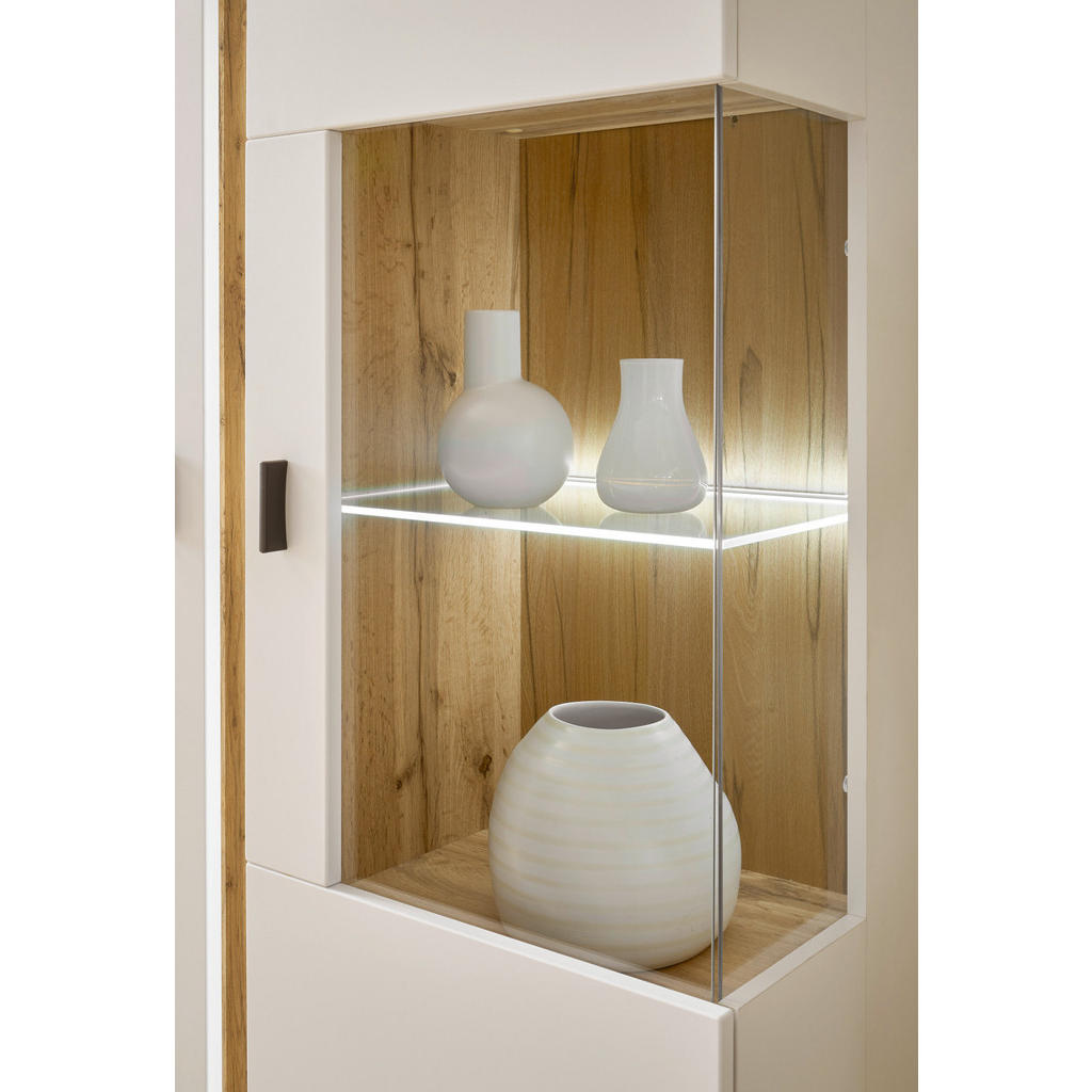 Thumbnail - Furn.Design Wohnwand, Weiß, Eiche Wotan, Metall, Nachbildung,Eiche, Uni, Holz Optik, 2 Fächer, 2 Schubladen, einzeln ste...