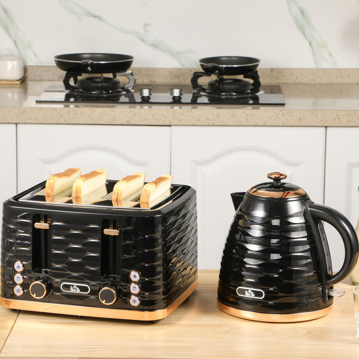 TOASTER mit Wasserkocher DE-07867 Grau - Schwarz, Kunststoff (19.5/23.2/24.1cm) - ComfortXL