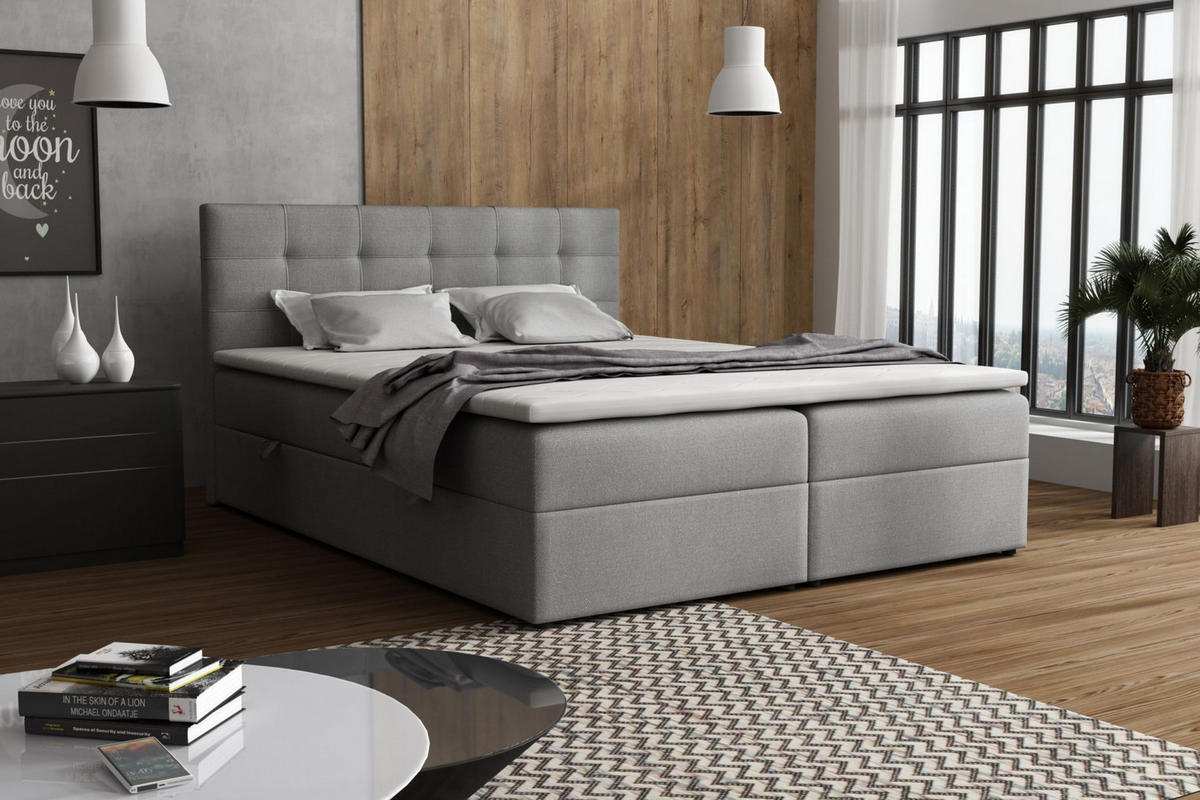 BOXBETT JESSA mit Bettkästen H2/H3 Matratze 140x200cm - Grau, Holzwerkstoff (140/200cm) - VENASI MÖBEL