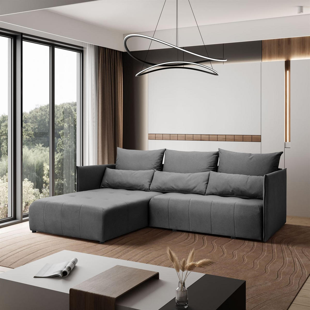 ECKSOFA APOLLO L mit Schlaffunktion und Bettkasten – linke Seite - Graphitfarben, Textil (246/188cm) - Lookway