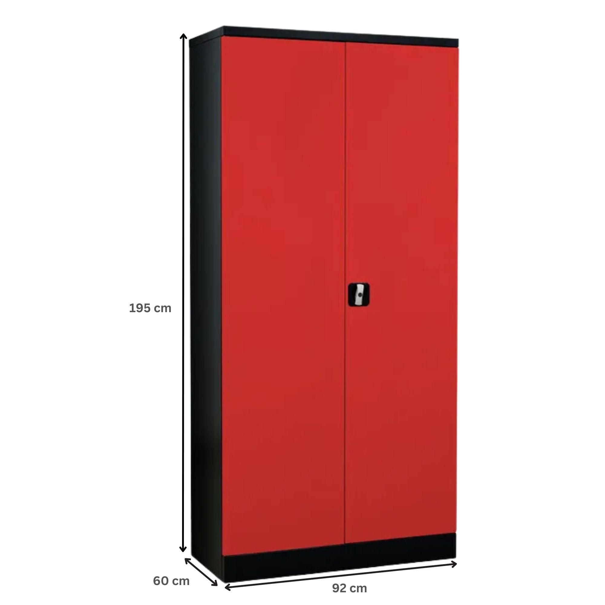 STAHLSCHRANK Bee mit 10 lackierten Fachböden 195x92x60 cm Korpusfarbe Schwarz Frontfarbe Feuerrot - Rot, Metall (92/195/60cm)
