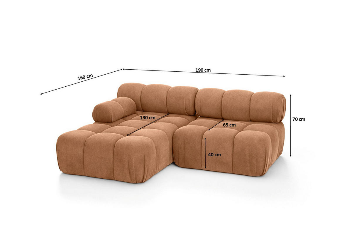 ECKSOFA L-Form Mini II Modular, Veloursstoff Salvador, Dunkelbeige, Links, Selia - Beige, Holz (190/160cm) - Kaiser Möbel