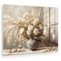 ACRYLGLASBILD Blumen - Vase - Stilleben - Beige 80x60 cm - Creme, Glas (80/60cm) - MuchoWow
