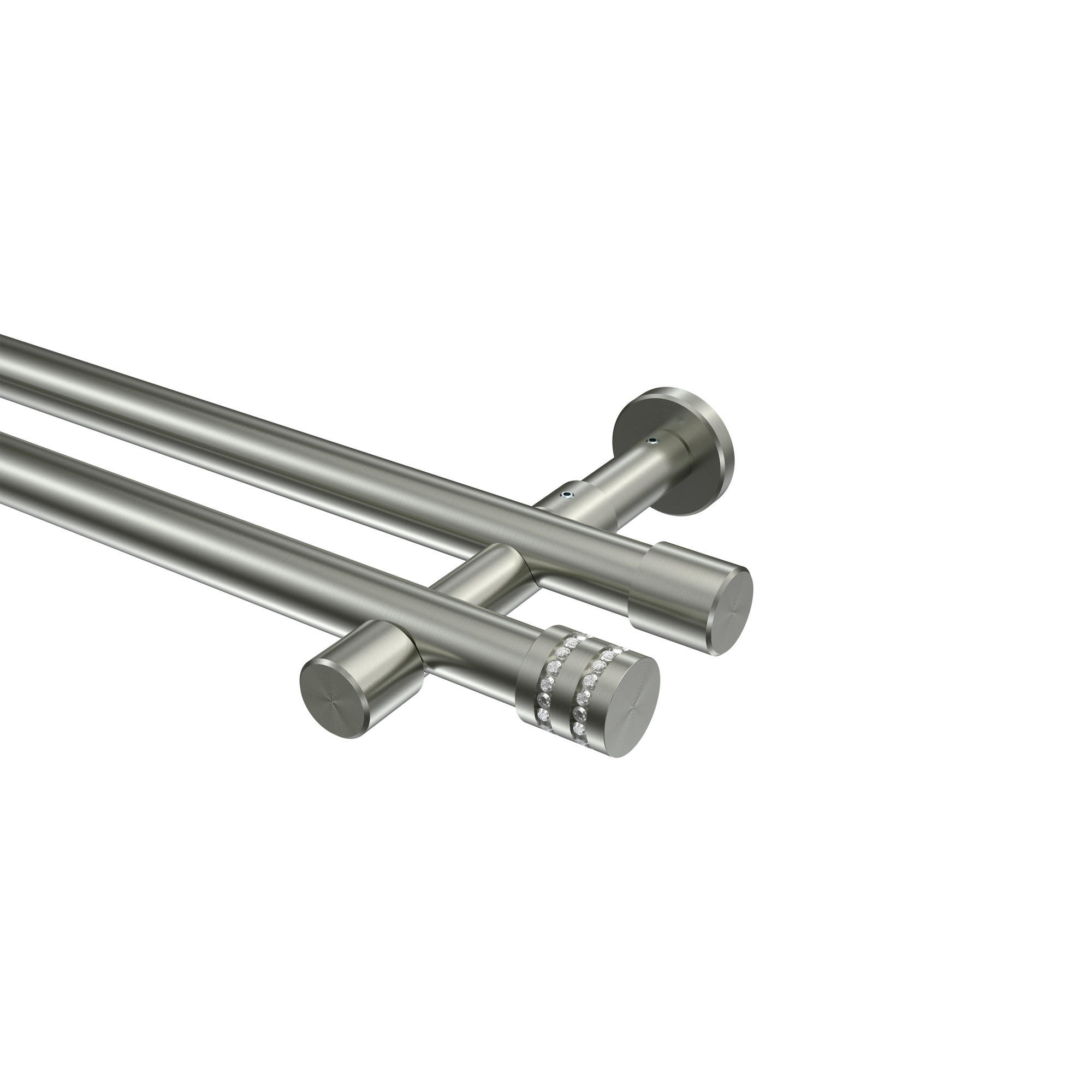 GARDINENSTANGEN-SET Prestige Estana 160 cm, 2-läufig (ohne Ringe), 20 mm Ø Edelstahl-Optik - Edelstahlfarben, Metall (160cm) - INTERDECO