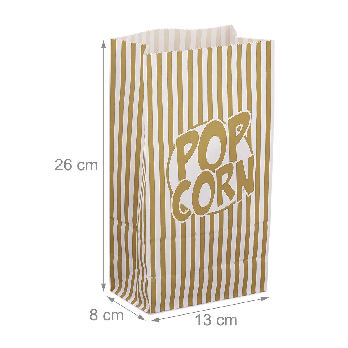 144XPOPCORNTÜTEN - Beige, Papier (13/26/8cm) - Relaxdays