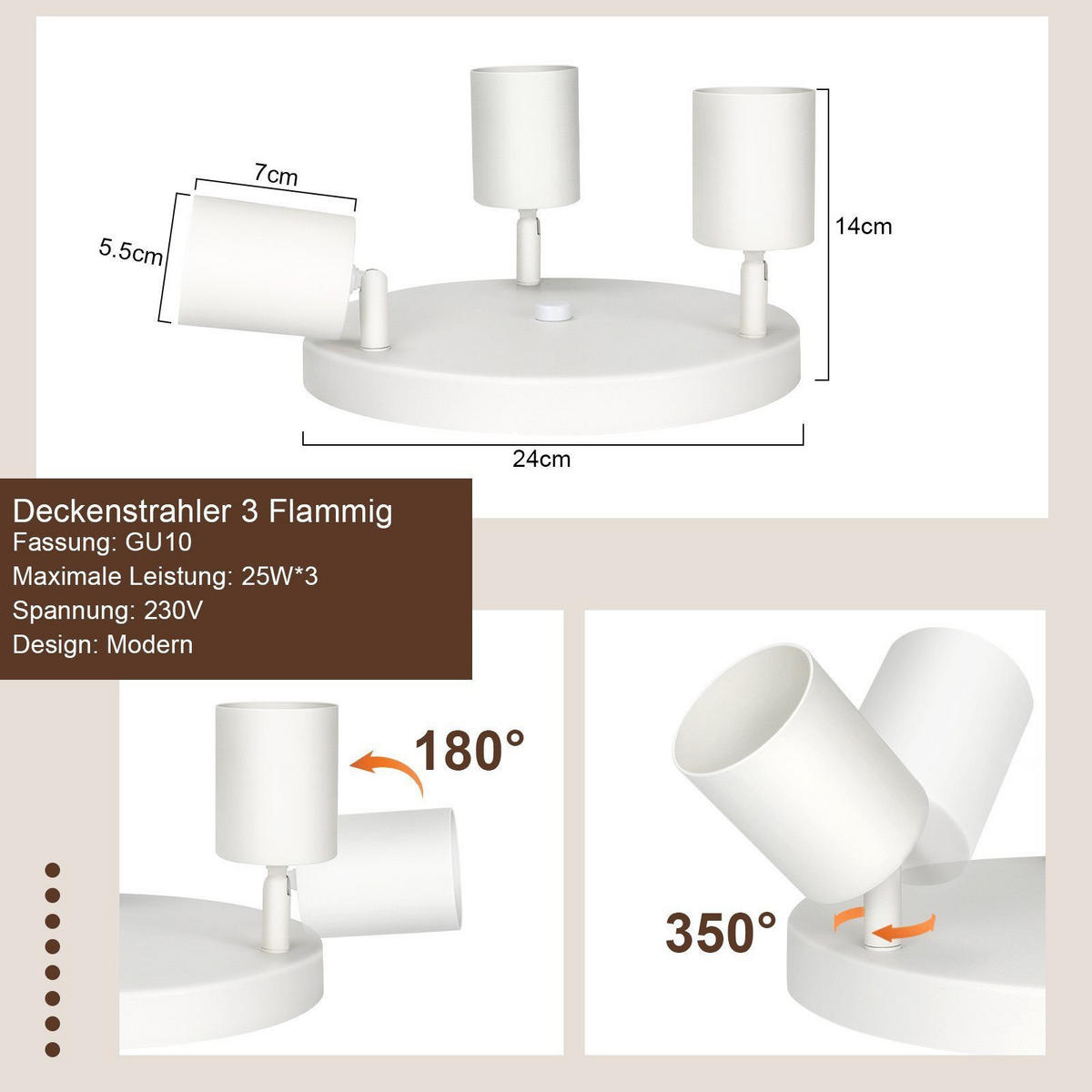 DECKENSTRAHLER Glanzara 20/14.4/20 cm - Weiß, Metall (20/20/14.4cm) - ZMH