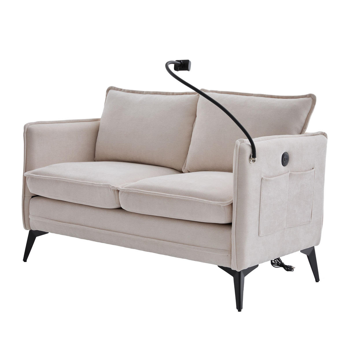 SOFA 2-Sitzer modernes Design mit Handy-Halterung Beige Chenille 127/69/66 cm - Beige, Textil (127/66/69cm) - OKWISH