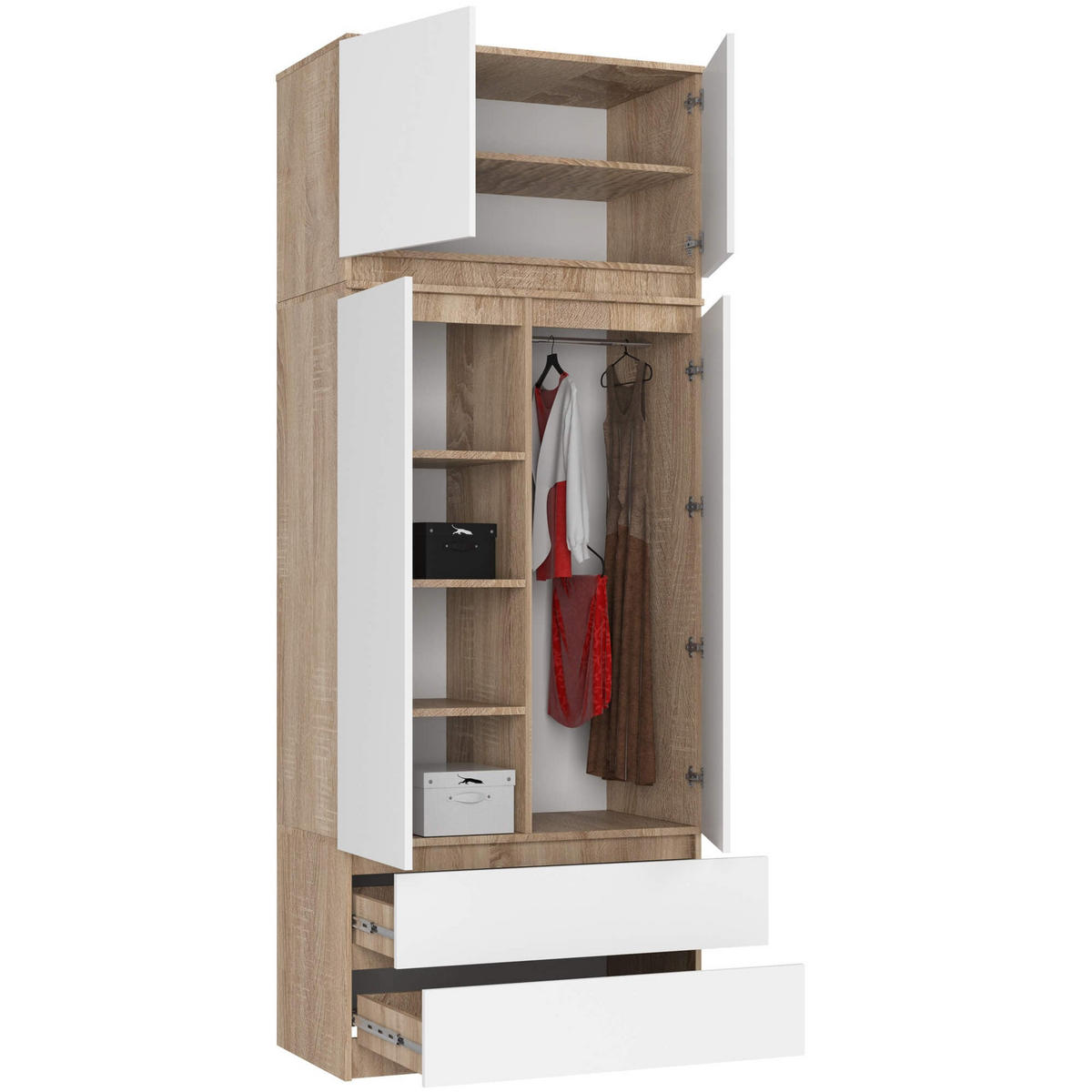 KLEIDERSCHRANK Eiche Sonoma, Weiß 234/90/51 - Weiß/Sonoma Eiche, Holzwerkstoff (90/234/51cm) - RAUMHIRSCH FURNITURE