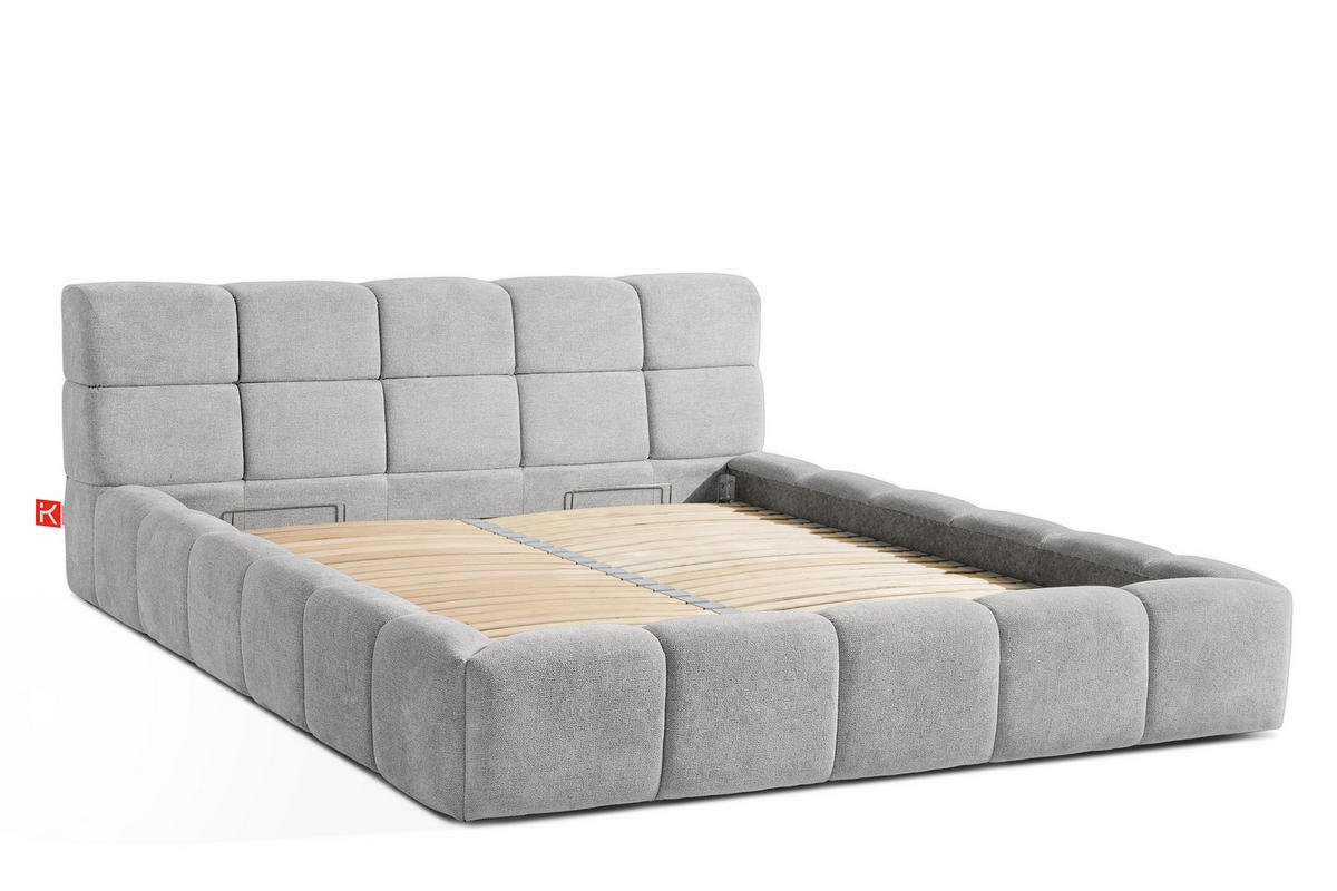 POLSTERBETT AERI 140/160/180/200 mit Rahmen und Bettkasten, hellgrau - Hellgrau, Holz/Holzwerkstoff (180/200cm) - KONSIMO®