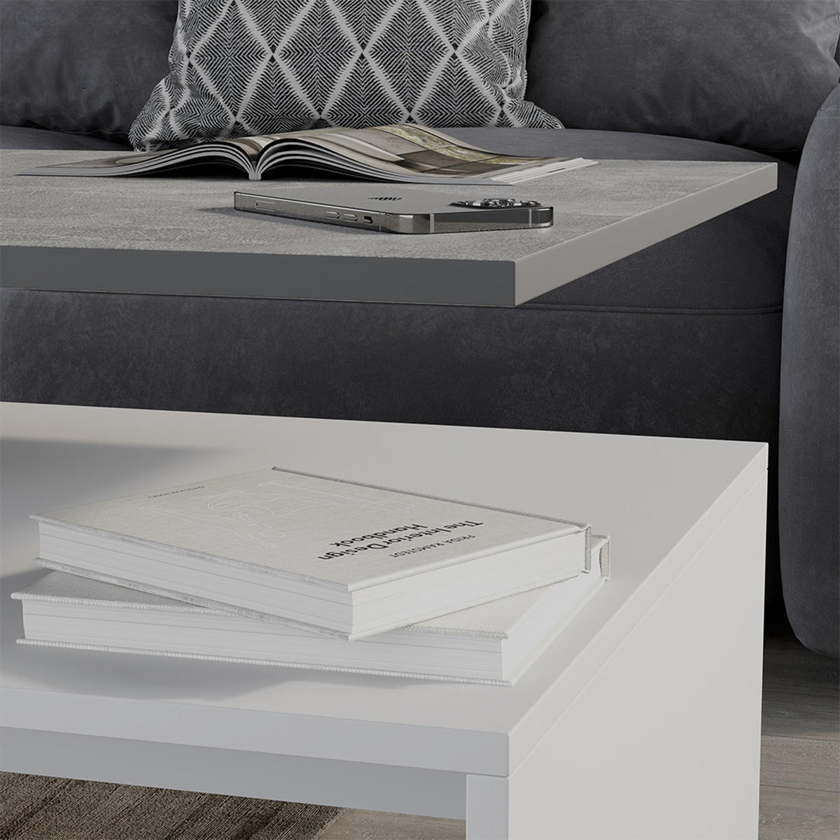 KONFERENČNÍ STŮL Amato Beton/bílá - šedá/bílá, kompozitní dřevo (52.6/90/42.2cm) - Vicco