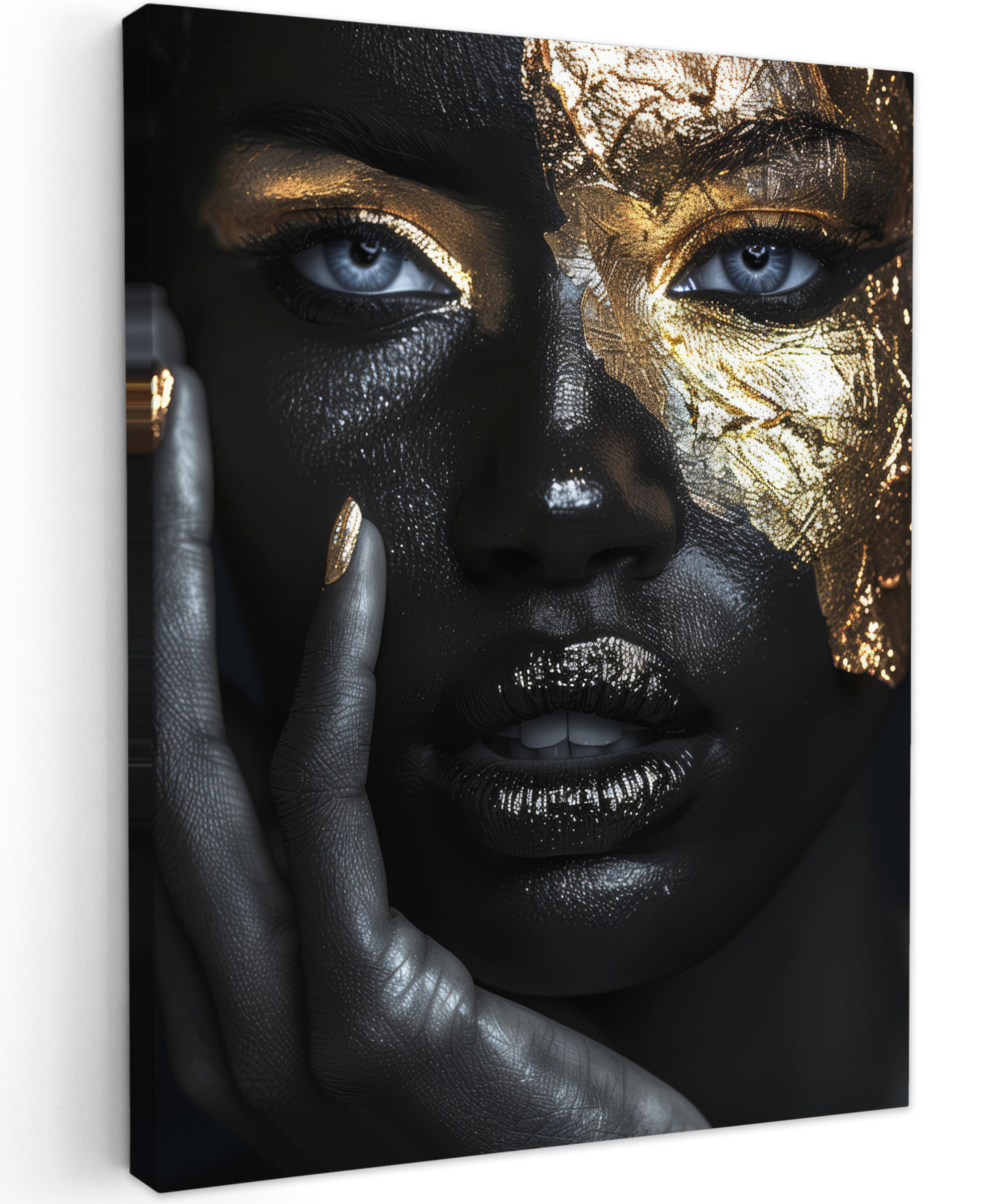 LEINWANDBILD Frau - Gold - Porträt - Schwarz-Weiß - Luxus 30x40 cm - Hellblau, Textil (30/40cm) - MuchoWow