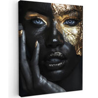 LEINWANDBILD Frau - Gold - Porträt - Schwarz-Weiß - Luxus 30x40 cm - Hellblau, Textil (30/40cm) - MuchoWow