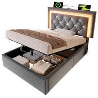 POLSTERBETT 90/200 cm mit LED-Beleuchtung, USB- und Type-C-Anschluss, Bettkasten und Matratze, Grau - Grau, Textil (90/200cm) - Redom