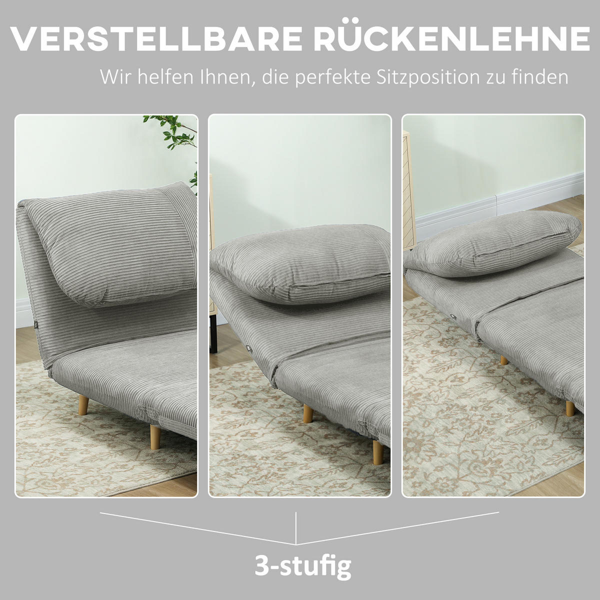 2-IN-1 Schlafsofa Schlafsessel Klappmatratze Gästebett Klappbett Grau - Naturfarben/Grau, Holz/Textil (89/83/82cm) - HOMCOM