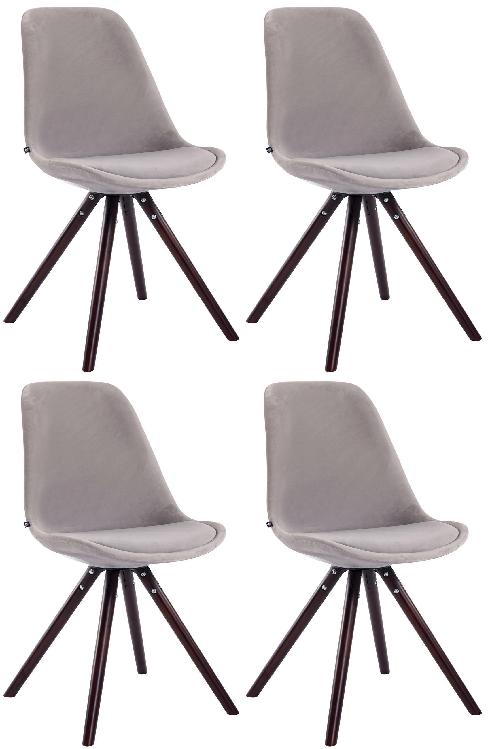 STUHL 4er Set Samt grau - Grau/Cappuccino, Holz/Textil (48/84/56cm) - CLP
