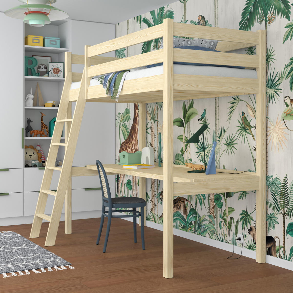 HOCHBETT N03 mit Schreibtisch Klare Kiefer 80/200 - Braun, Naturmaterialien/Holz (80/200cm) - N-Wood