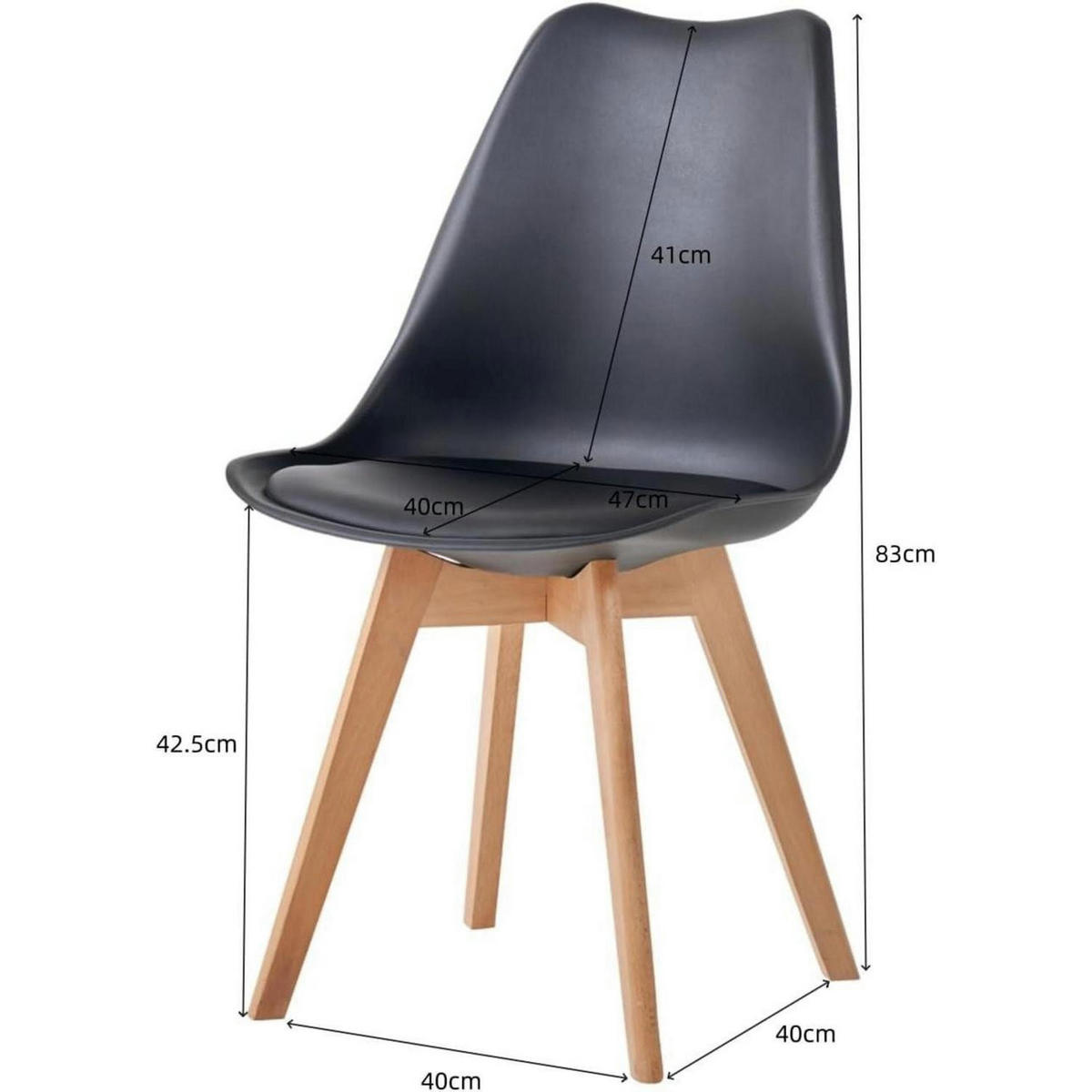 ESSZIMMERSTÜHLE 2er-Set mit Buchenholzbeinen Schwarz - Schwarz, Kunststoff (40/83/40cm)