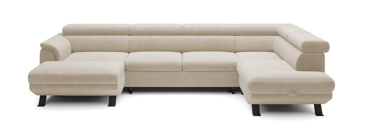 ECKSCHLAFSOFA Raven XL, Verstellbaren Kopfstützen, Bettkasten, Großes Sofa 334x198x162cm Rechte, Perle - Perlmutt, Holz/Textil (334/198cm) - DomoHome