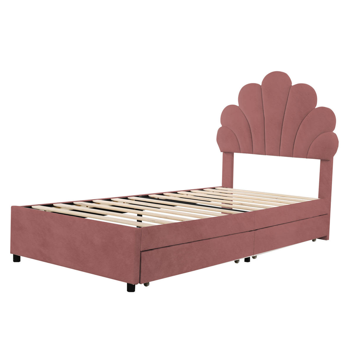 POLSTERBETT 90/200 cm in Rosa mit 2 Schubladen und blütenförmigem Kopfteil - Dunkelrosa, Textil (90/200cm) - Flora Grace