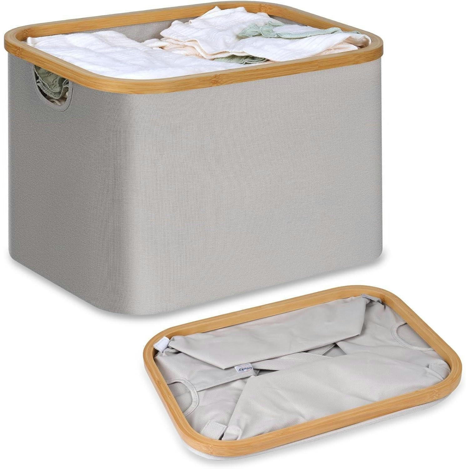 WÄSCHEKORB faltbar 50L Bambus Stoff Hellgrau - Grau, Naturmaterialien (33/33/44cm)
