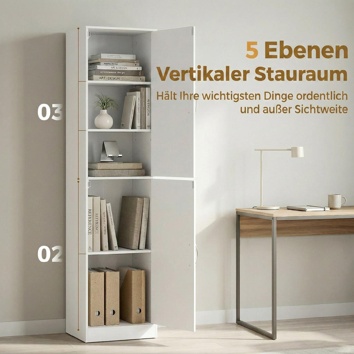 BÜCHERREGAL DE-09953 5-stöckig mit verstellbaren Böden Weiß - Weiß, Holzwerkstoff (35/180/40cm) - ComfortXL