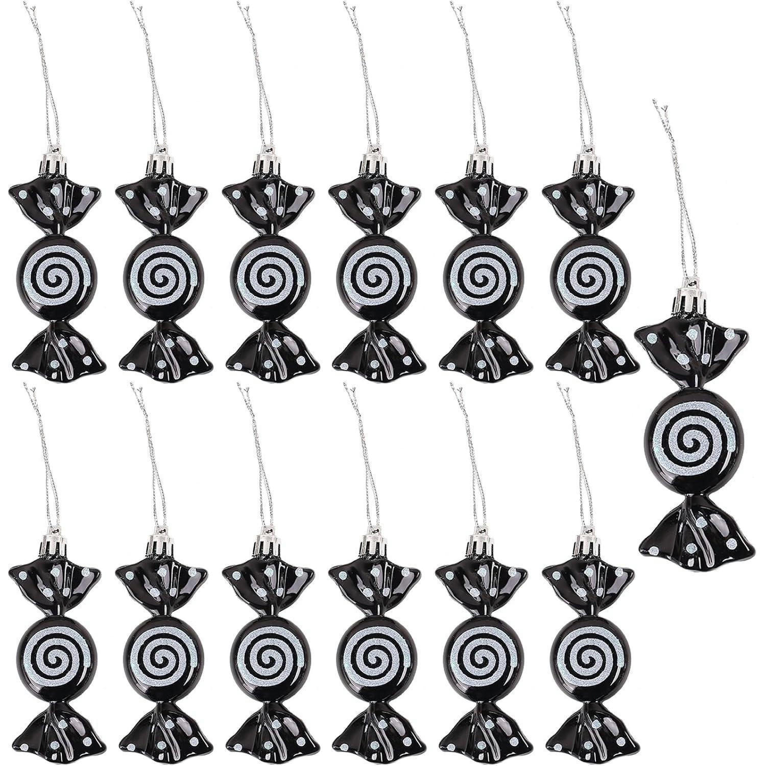 WEIHNACHTSBAUMSCHMUCK Zuckerstange 12-teiliges Set 8 cm - Schwarz, Kunststoff (3/3/9cm)