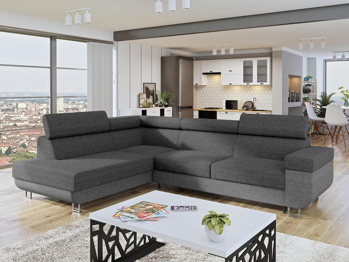 ECKSOFA Fonti, Seite: Links - Dunkelgrau, Holz/Textil (253/188cm) - MIRJAN24