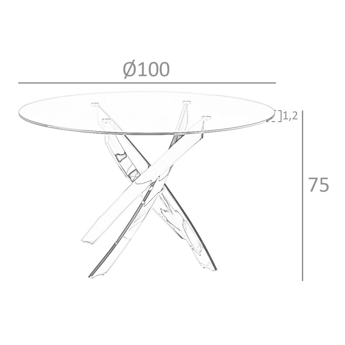 ESSTISCH Esstisch runde gehärtetes Glas aus verchromter Stahl 100/100/75 cm - Edelstahlfarben/Silberfarben, Glas (100/100/75cm) - ANGEL CERDA
