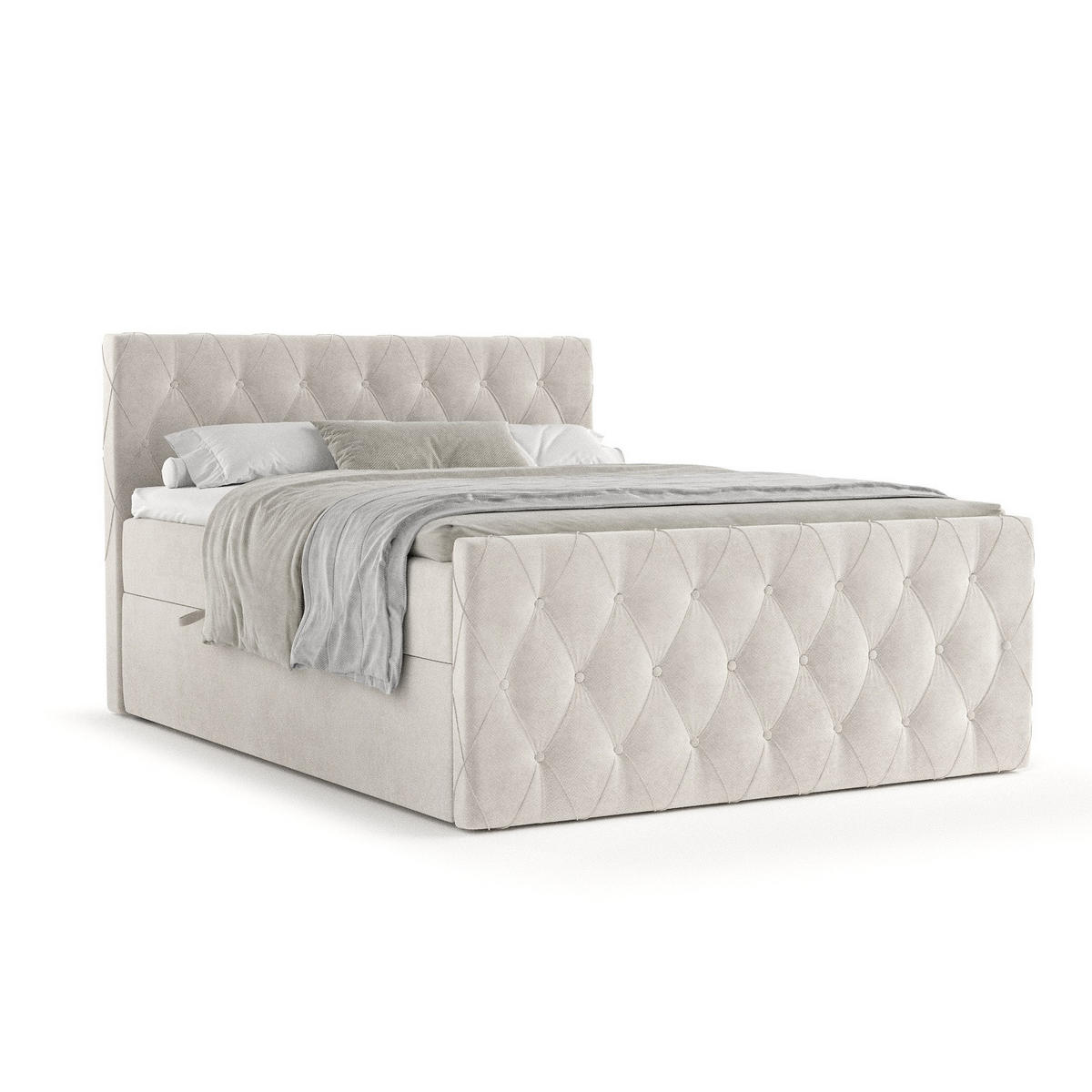 BOXBETT Signature Hellbeige 200/200 cm im Samtstoff - Hellgrau/Schwarz, Holz/Holzwerkstoff (200/200cm) - Maison de Reve