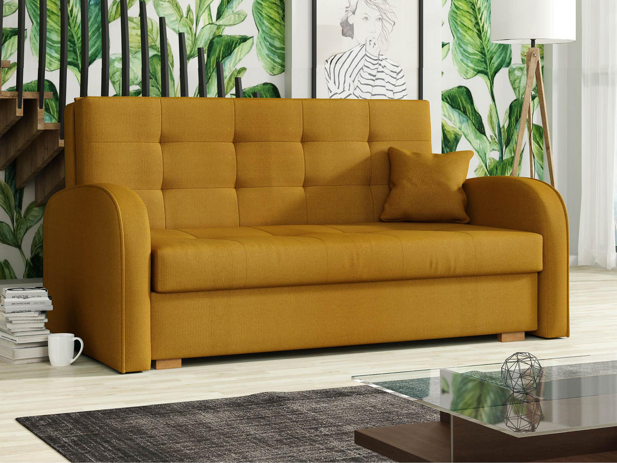 SCHLAFSOFA Viva Gold III - Dunkelgelb/Braun, Holz/Textil (153/85/98cm) - MIRJAN24