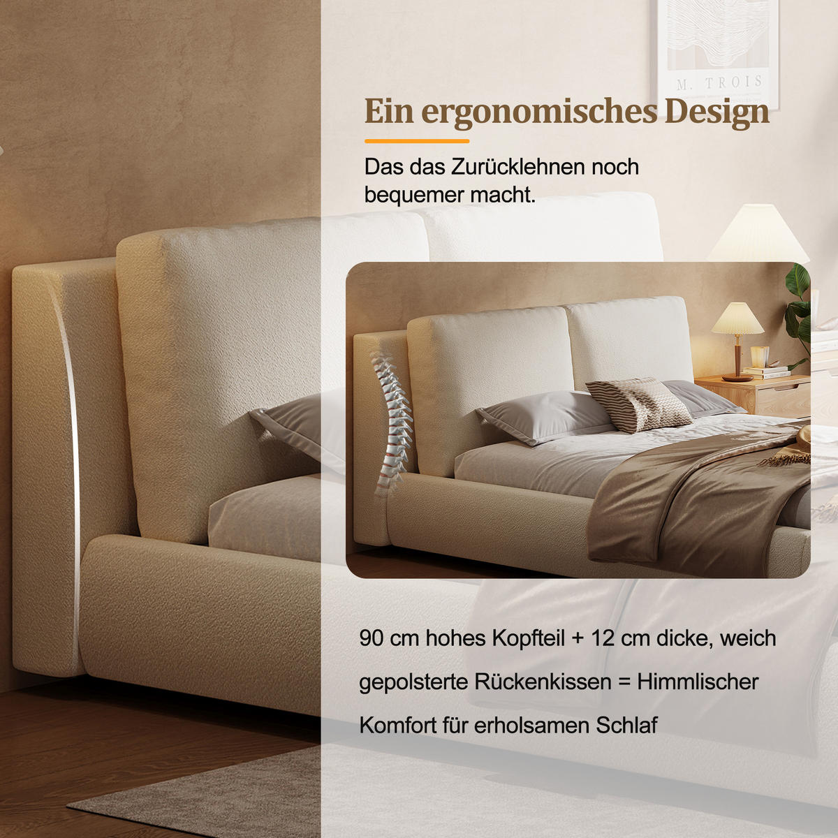 POLSTERBETT 180/200 cm Beige Bouclé mit Stauraum und Lattenrost - Beige, Textil (180/200cm) - OKWISH