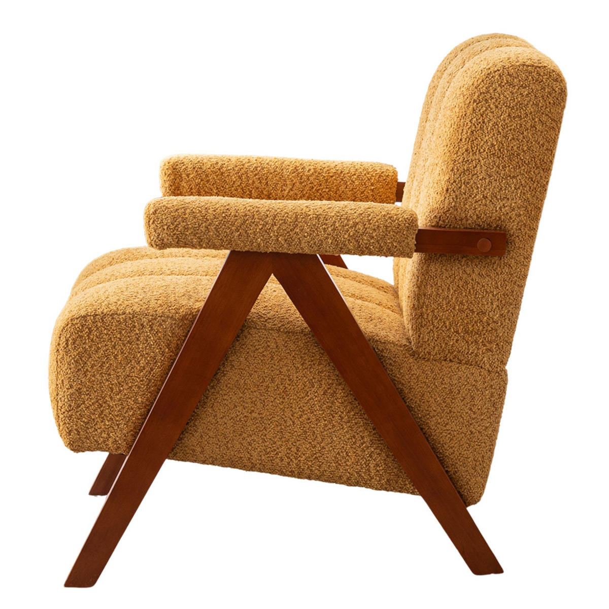FÅTÖLJ i Bouclé och Ekträ, modern accentstol - Gul, Trä (77/77/68.5cm) - Urban Meuble