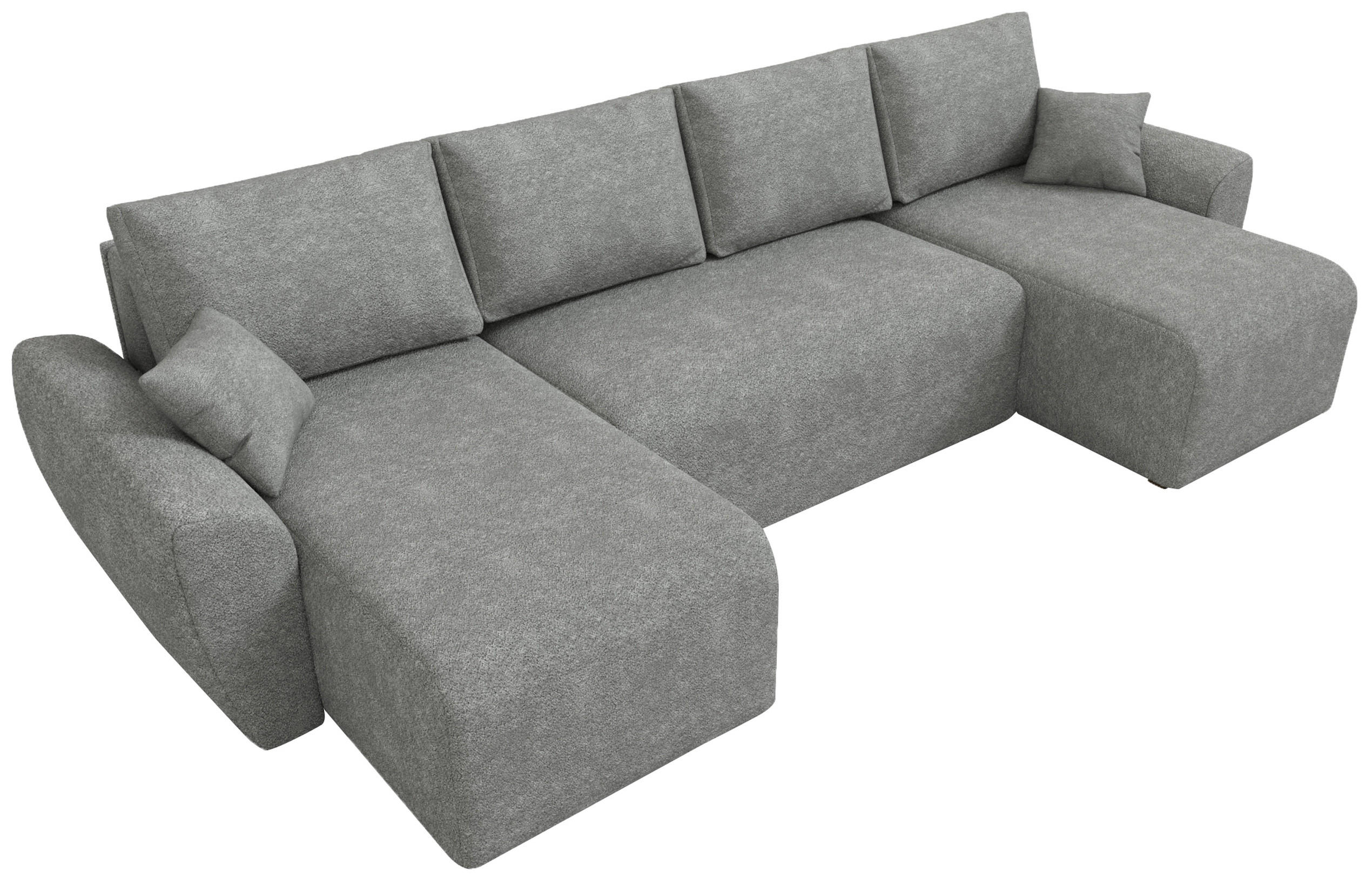 WOHLANDSCHAFT Rotterdam U mit Schlaffunktion Grau Bouclé - Grau, Textil (310/80/141cm) - Bromarkt