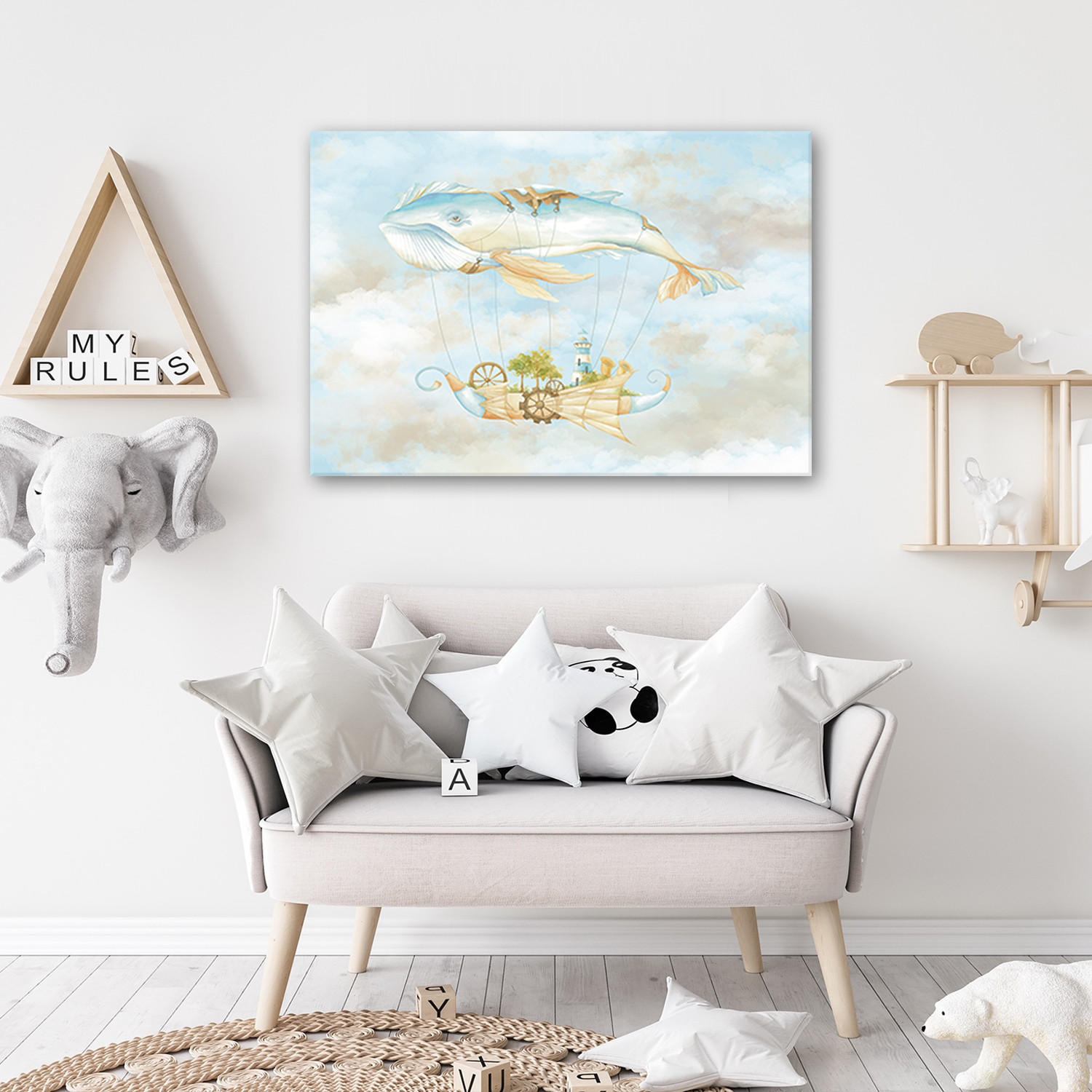 WANDBILD fliegerwal und schiff - Blau, Textil (60/40cm) - Feeby