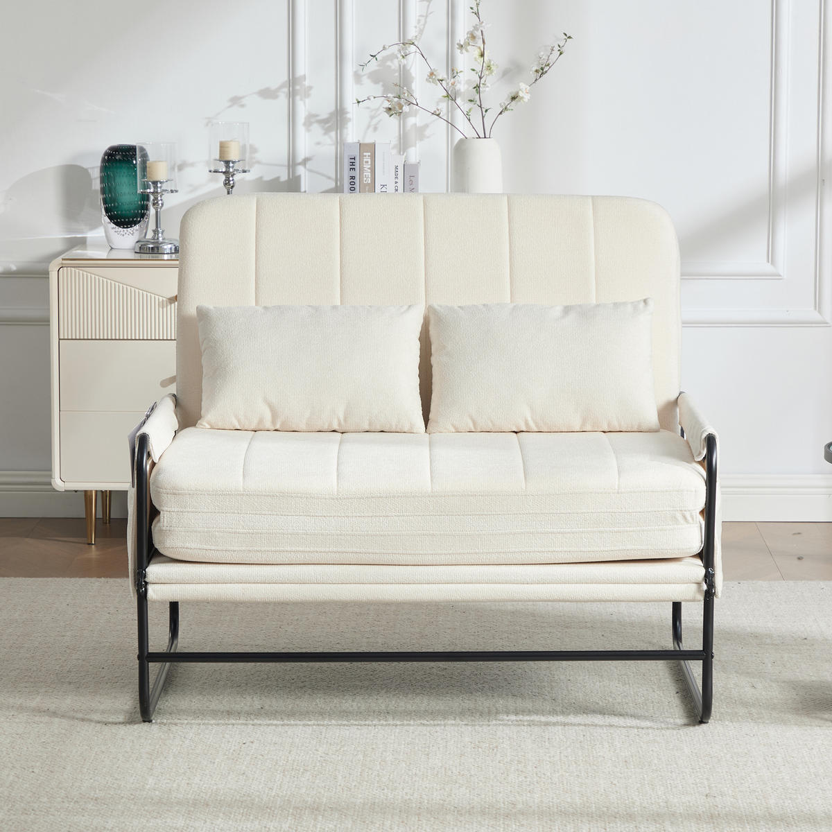 SCHLAFSOFA 2-Sitzer umbaubar mit Metallgestell, DE-42601, Beige - Beige, Metall (104/92/85cm) - ComfortXL