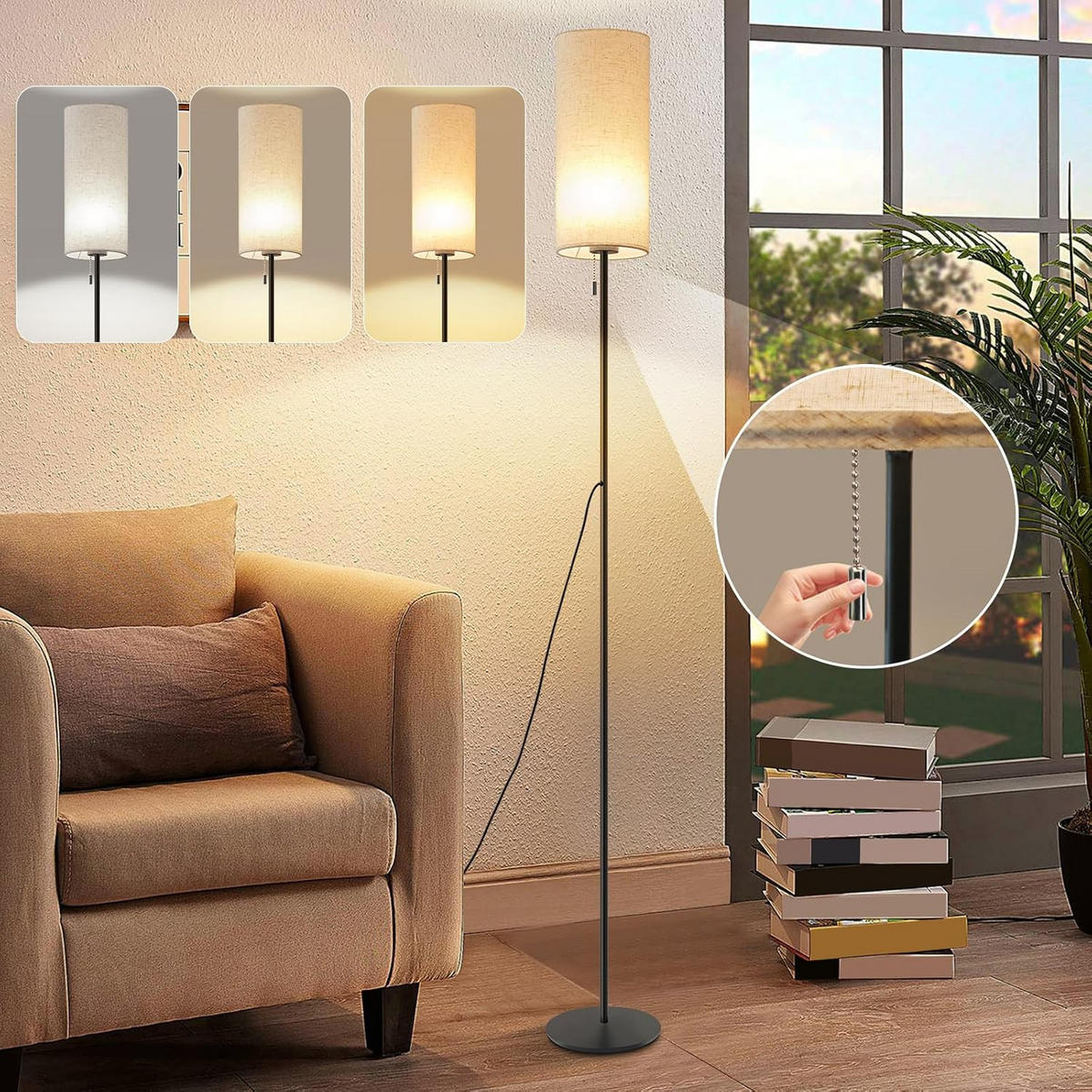 LED STEHLAMPE Sonnfried 14/16/151 cm - Schwarz, Textil/Metall (14/16/151cm) - ZMH