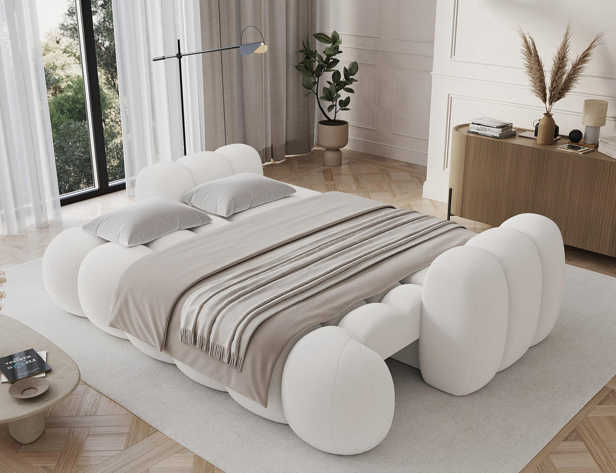 SCHLAFSOFA COTONN 256 cm – Modernes 3-Sitzer Sofa mit Schlaffunktion, Bettkasten und Dekokissen - Weiß, Kunststoff (256/119/105cm) - Wohnideebilder