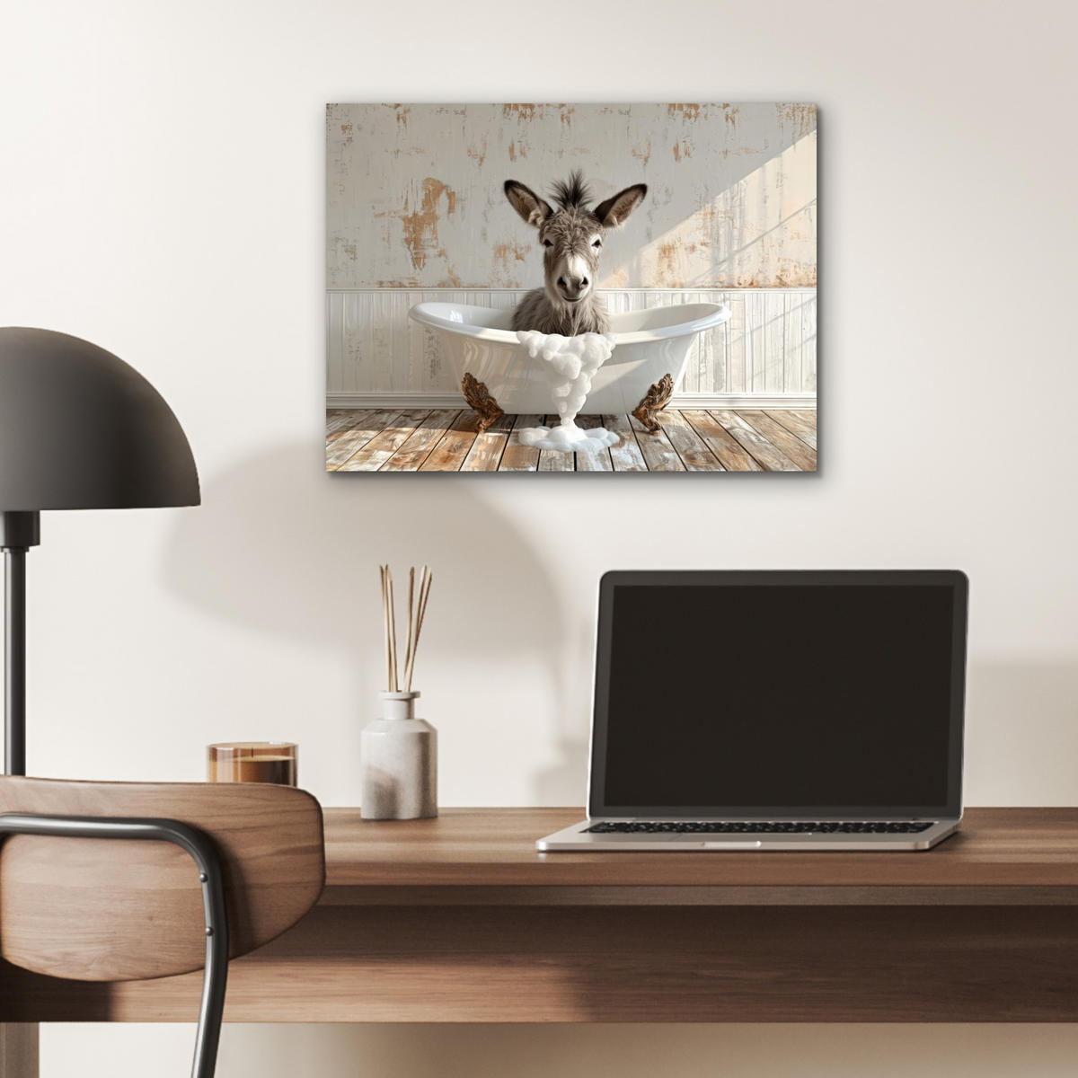 KOVOVÝ OBRAZ Osol - Zvieratá - Vaňa - Pena 40x30 cm - biela, kov (40/30cm) - MuchoWow