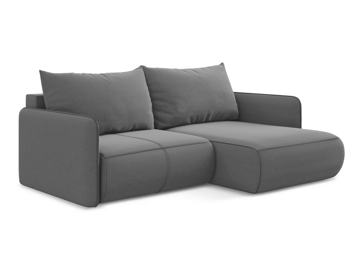 ECKSOFA mit Schlaffunktion Samt Stoff Grau - Schwarz/Grau, Kunststoff/Textil (207/148cm) - Makamii