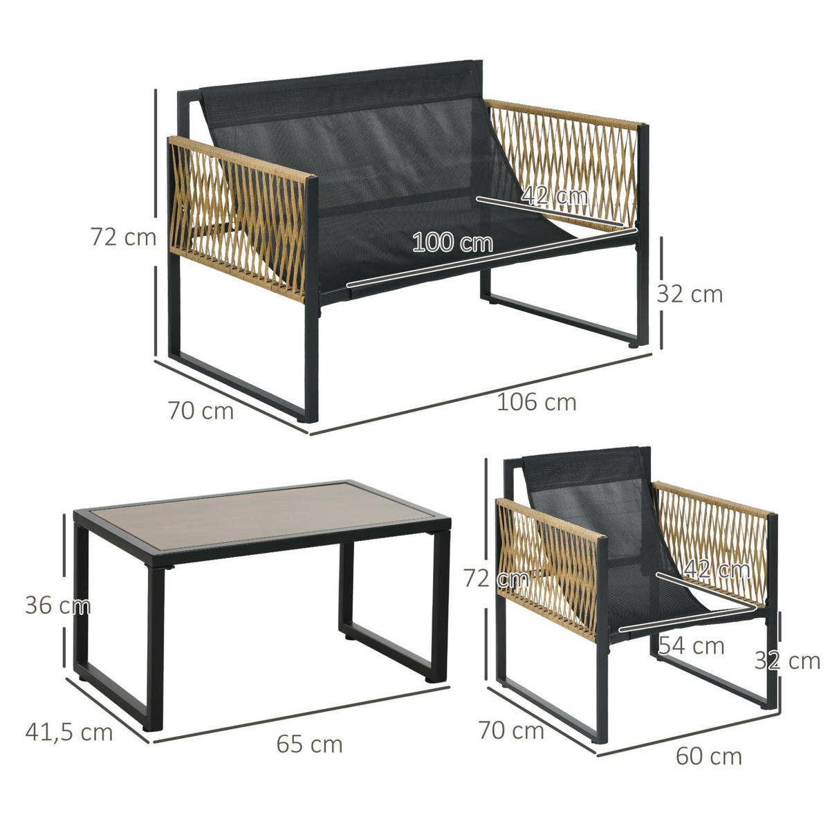 LOUNGEGARNITUR 106/72/70 cm Dunkelgrau aus Polyester 4er Set - Dunkelgrau, Holzwerkstoff - OKMYHOME