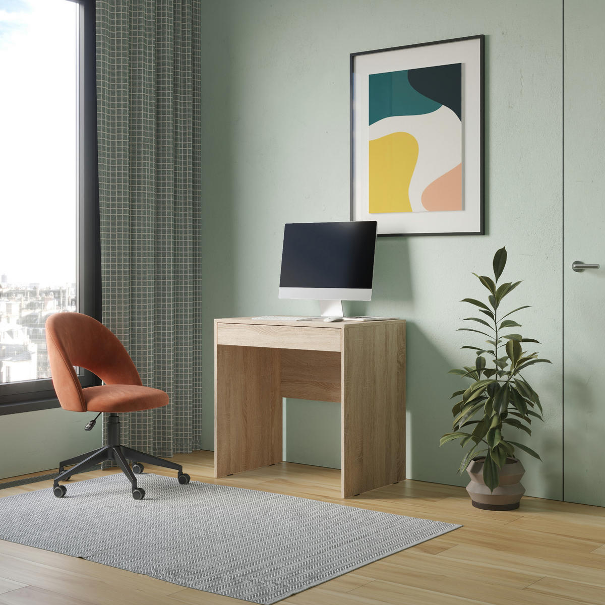 SCHREIBTISCH FORDE BRK1-1S Schubladen Eiche Sonoma - Sonoma Eiche, Holzwerkstoff/Kunststoff (50/75/75cm) - Komodee