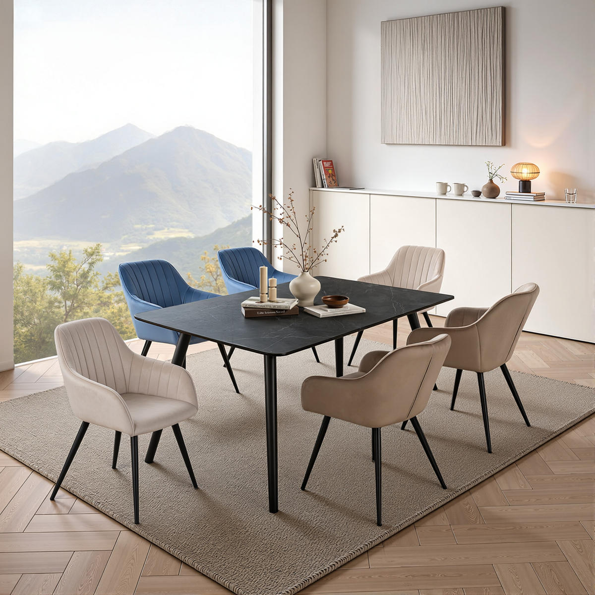 ARMLEHNSTUHL-SET 4 Stück in Samt(YZ5) - Dunkelblau, Textil (58/81/63cm) - HOMAVO