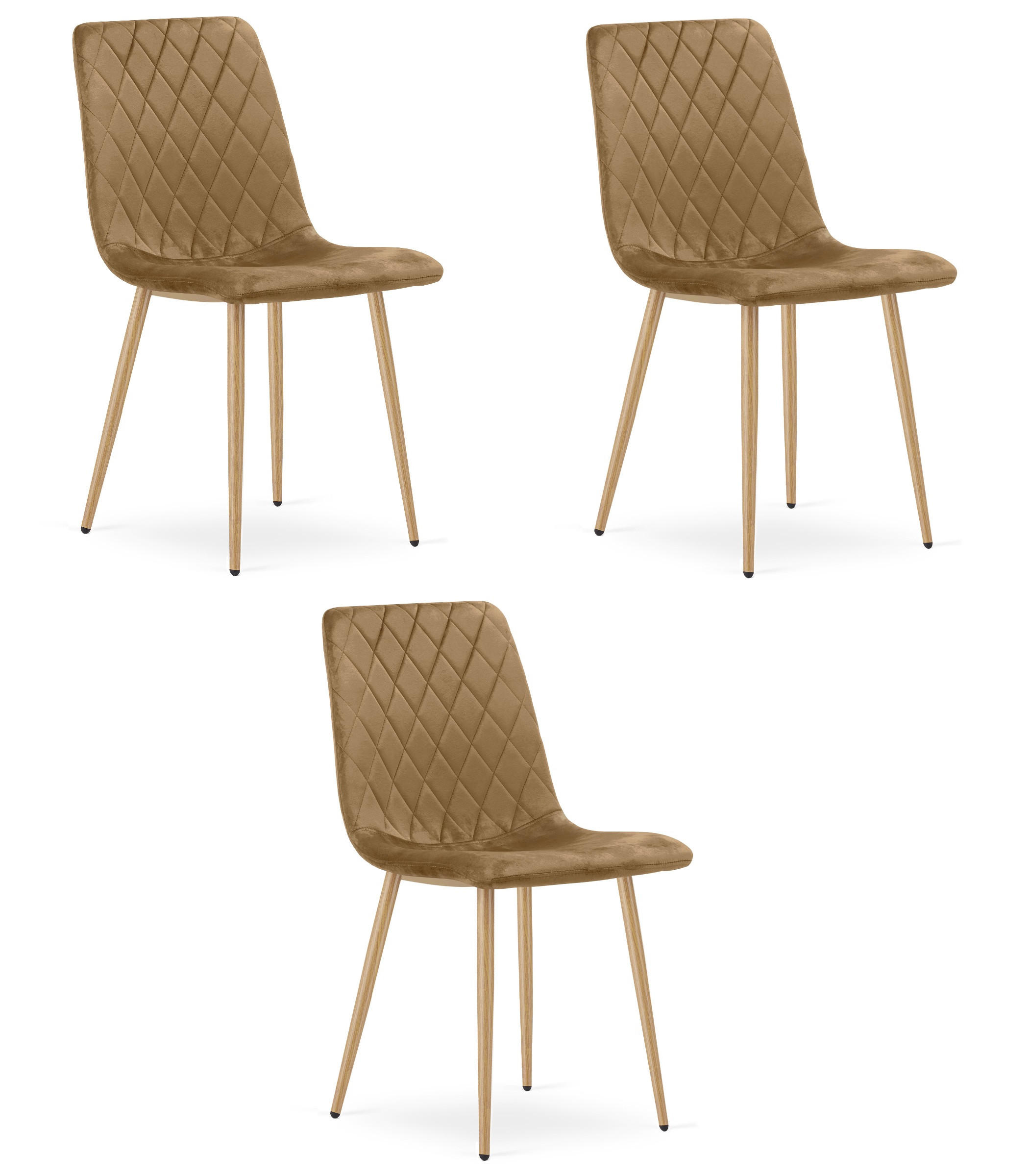ESSZIMMERSTUHL 3-er Set TURIN brauner Sitz, Beine in Holzfarbe - Eichefarben/Braun, Textil (44.5/88.5/53cm) - Valora