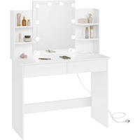 SCHMINKTISCH mit LED-Beleuchtung, 2 Schubladen, Weiß - Weiß, Glas/Holzwerkstoff (90/135/40cm) - Woltu