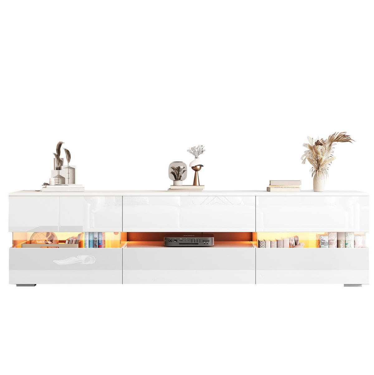 TV-LOWBOARD 160/39/45 cm mit LED-Beleuchtung und Push-to-Open - Weiß, Holzwerkstoff (160/45/39cm) - BEAOK